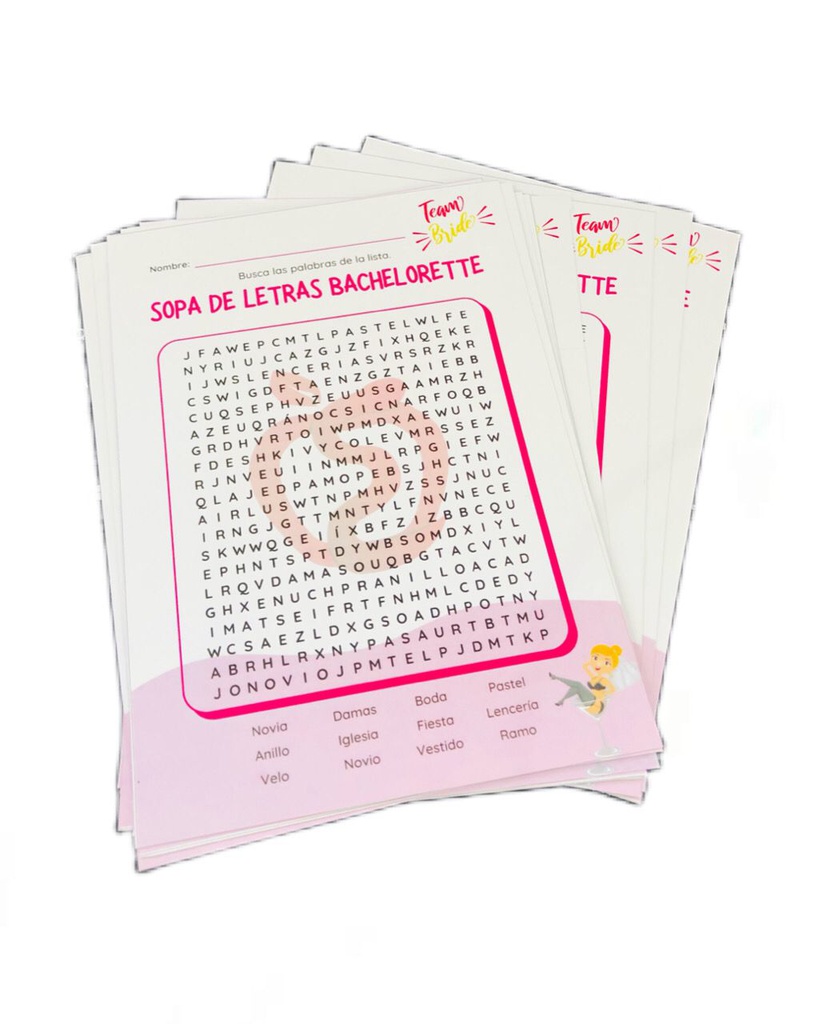 JUEGO DE CARTAS DESPEDIDA DE SOLTERA &quot;SOPA DE LETRAS BACHELORETTE&quot;