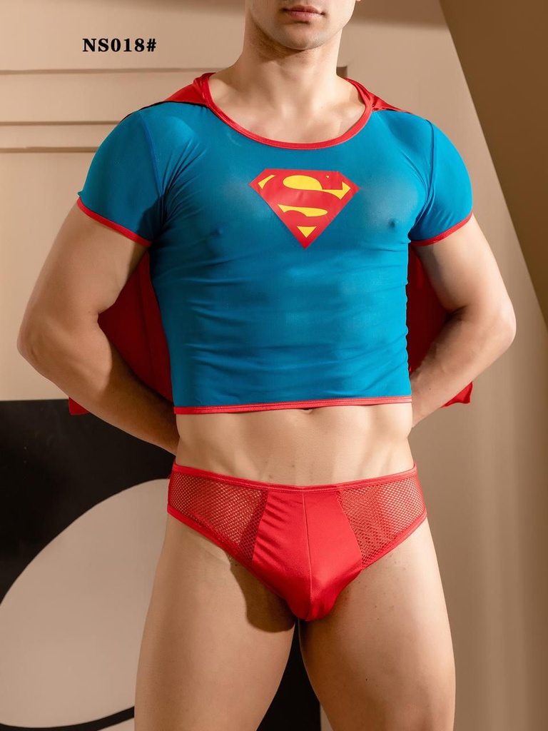 DISFRAZ PARA HOMBRE SUPER MAN MESH CON CAPA