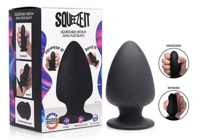 PLUG SQUEEZE-IT MEDIUM ANAL, BLACK 4.4&quot;