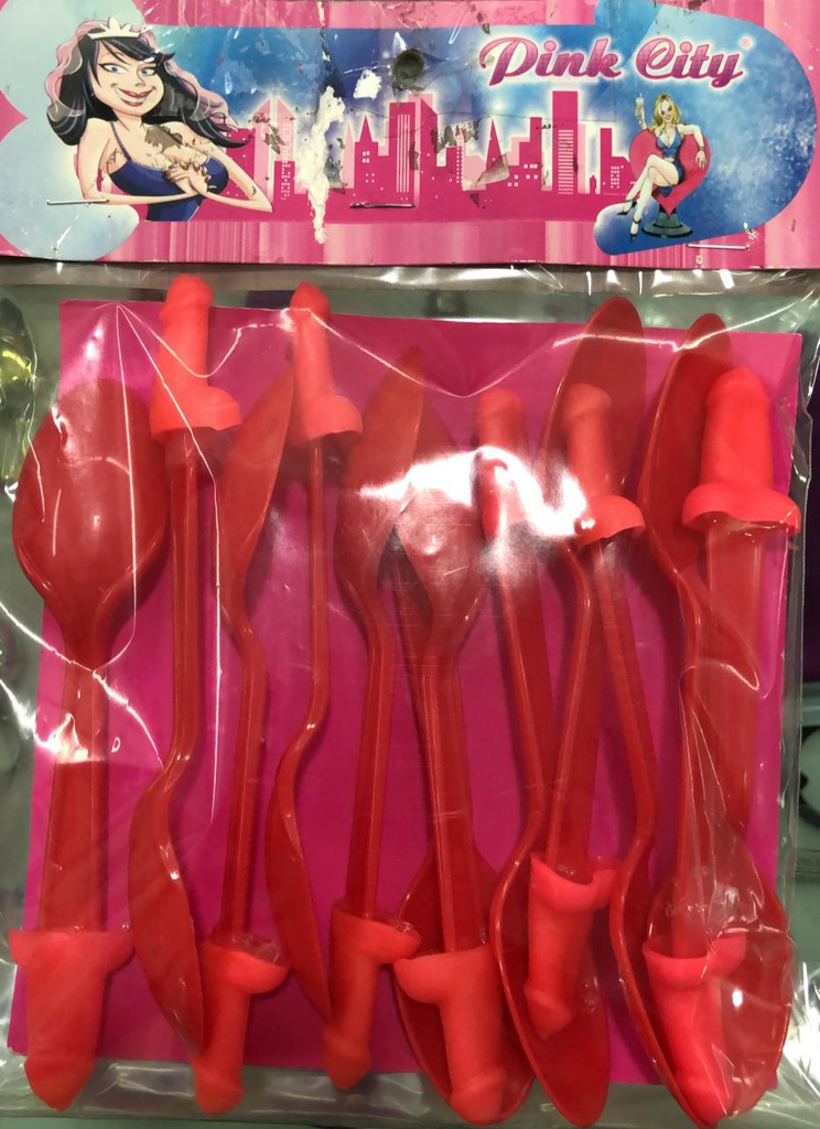 CUCHARAS DE PLASTICO BASE FORMA DE PENE 12 PZAS