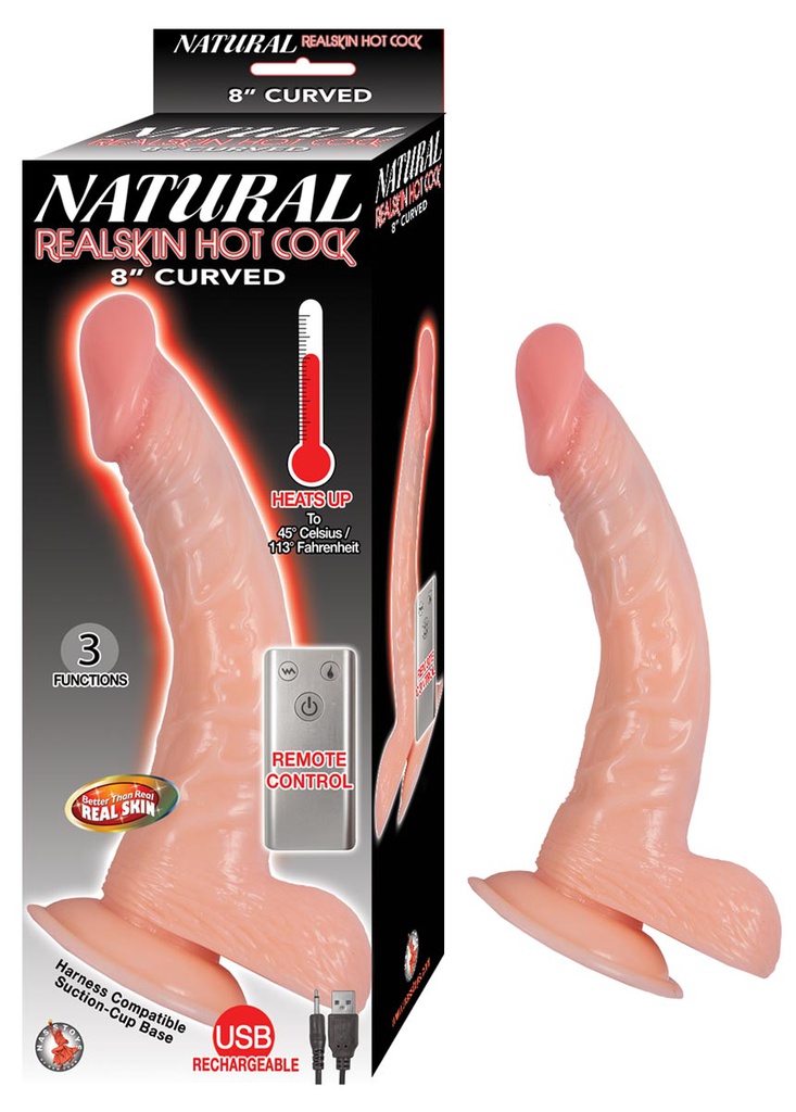 VIBRADOR NATURAL REALSKIN HOT COCK 7&quot; CURVED 3 VIBRACIONES