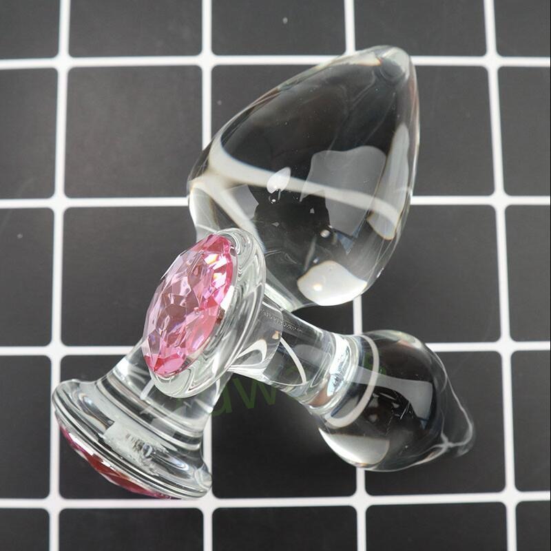 PLUG ANAL VIDRIO CRISTAL CON BASE DIAMANTE CHICO ROSA/CLEAR