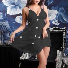 [BD8768] LENCERIA BABY DOLL FLORES COLOR NEGRO