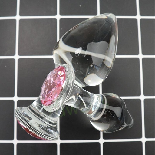 [PLUGCRI30] PLUG ANAL VIDRIO CRISTAL CON BASE DIAMANTE CHICO ROSA/CLEAR