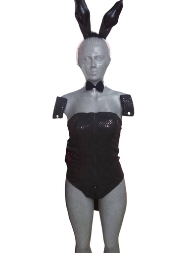 [LEN0225] DISFRAZ CONEJA SEXY NEGRO CON BRILLOS