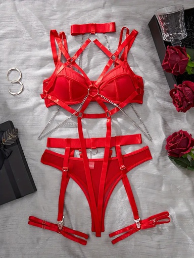 [COHALT] COORDINADO ROJO HALTER CON CADENAS
