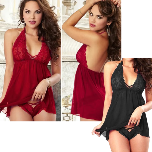 [80484L] BABY DOLL CON BOXER NEGRO O ROJO