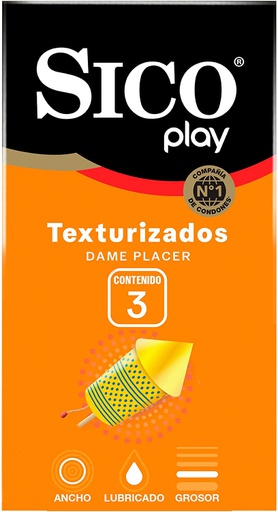 [CND0033] CONDON SICO PLAY DAME PLACER DE LATEX 3 PZAS TEXTURIZADO